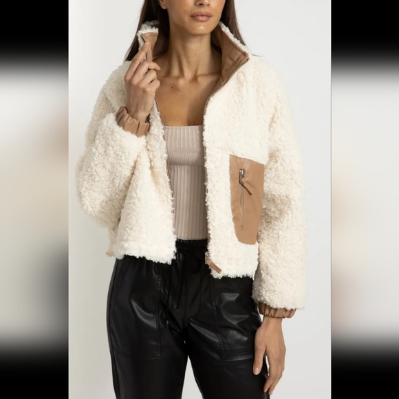 Blanknyc faux shearling with faux leather trim bomber jacket Outlet